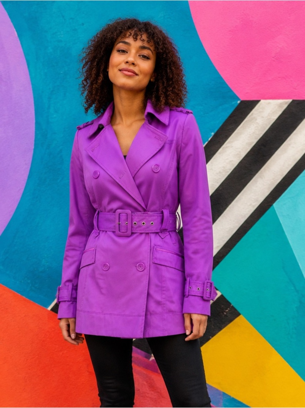 Kenar Purple Belted Double Breasted Trench Coat Jacket Size Small